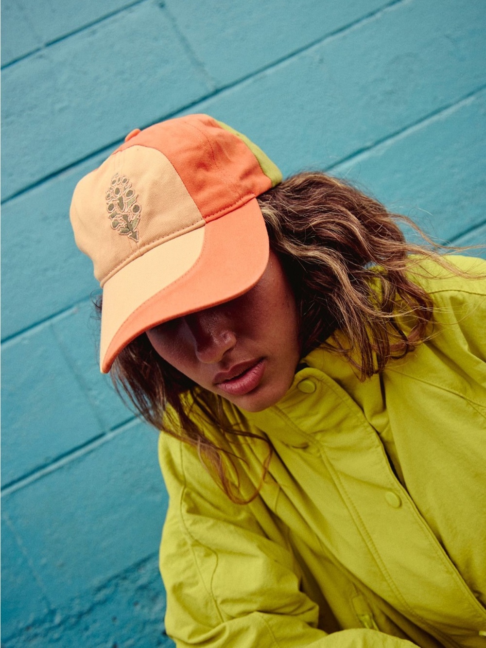 NWT Free People Rule The Court Baseball Hat in Tangerine Combo